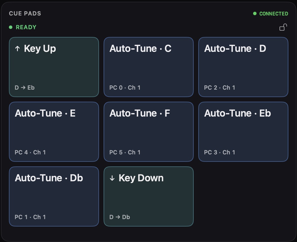 Cue Pads module with Key Up, Key Down and auto-tune cues for each key.