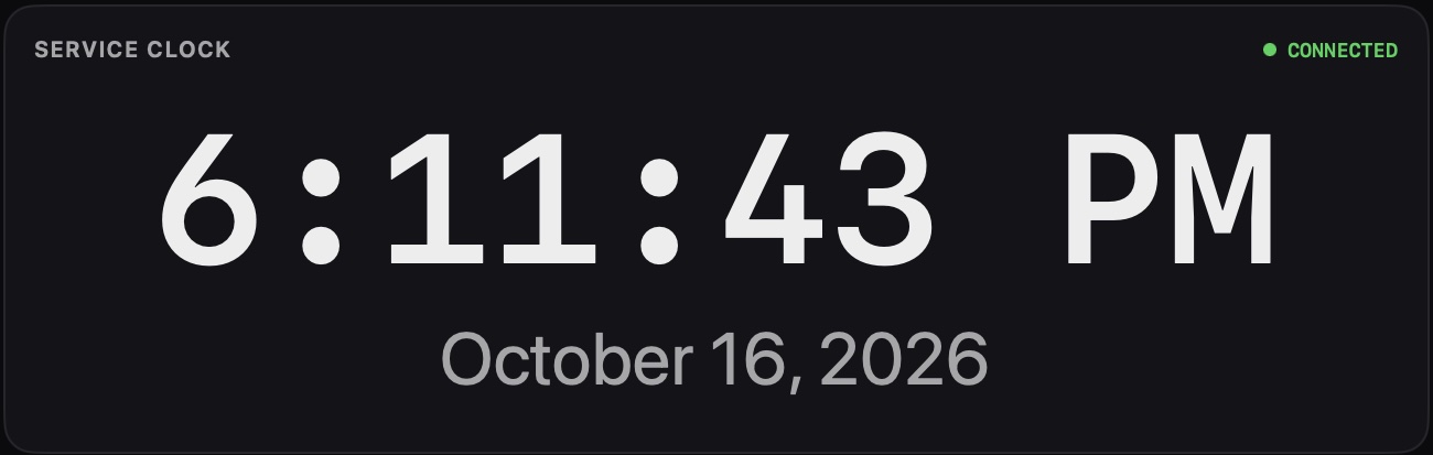 Service Clock module reading 6:11:43 PM.